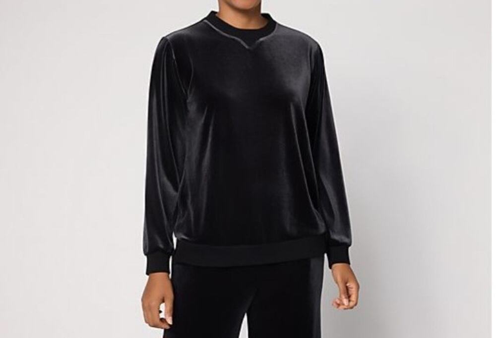 Logo Lori Goldstein Size Small Black Velvet Sweatshirt A712608 NWOT
